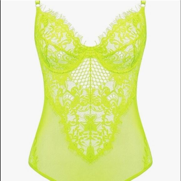 NWT Blacklight Glowing Neon Green Lace Bodysuit - Picture 1 of 4